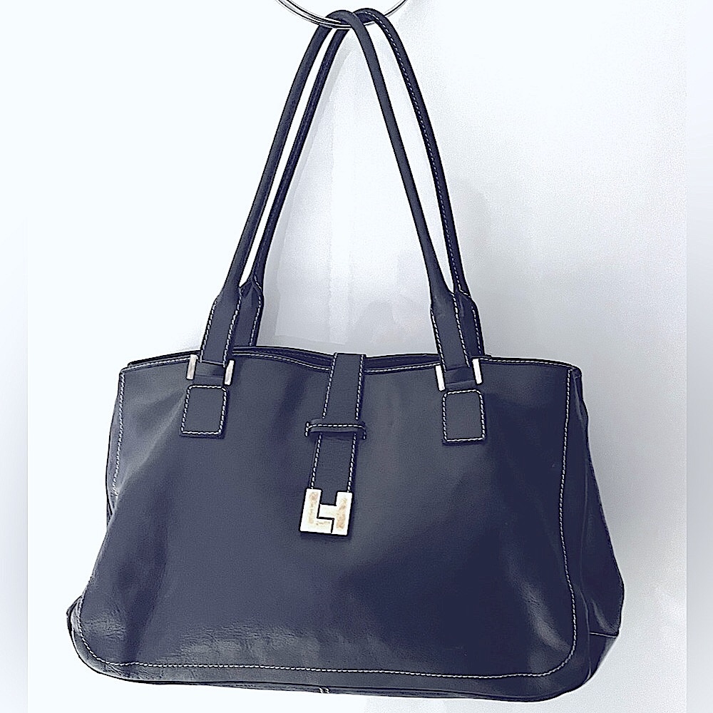 Lambertson Truex Black Leather Large Laptop Tote Bag - AS IS